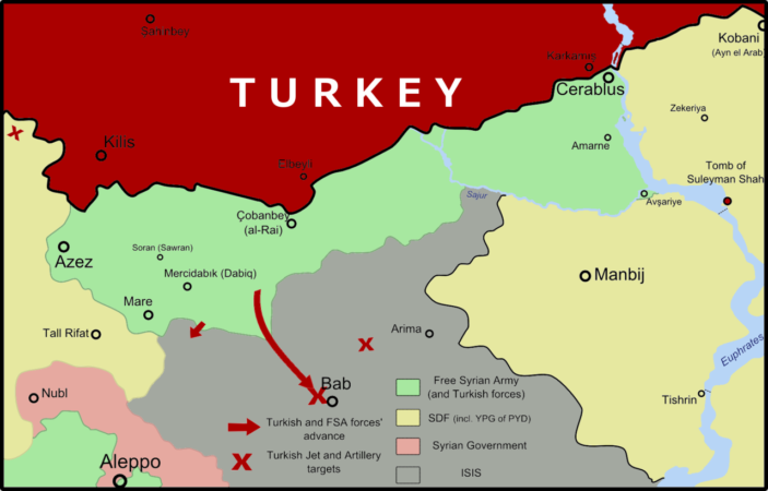 Kaart van de operatie Eufraat-Schild op 20 oktober 2016. Bron: wikipedia